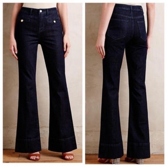 Pilcro and the Letterpress Superscript Flare Leg Jeans Dark Wash Size 25 Tall - Picture 1 of 11